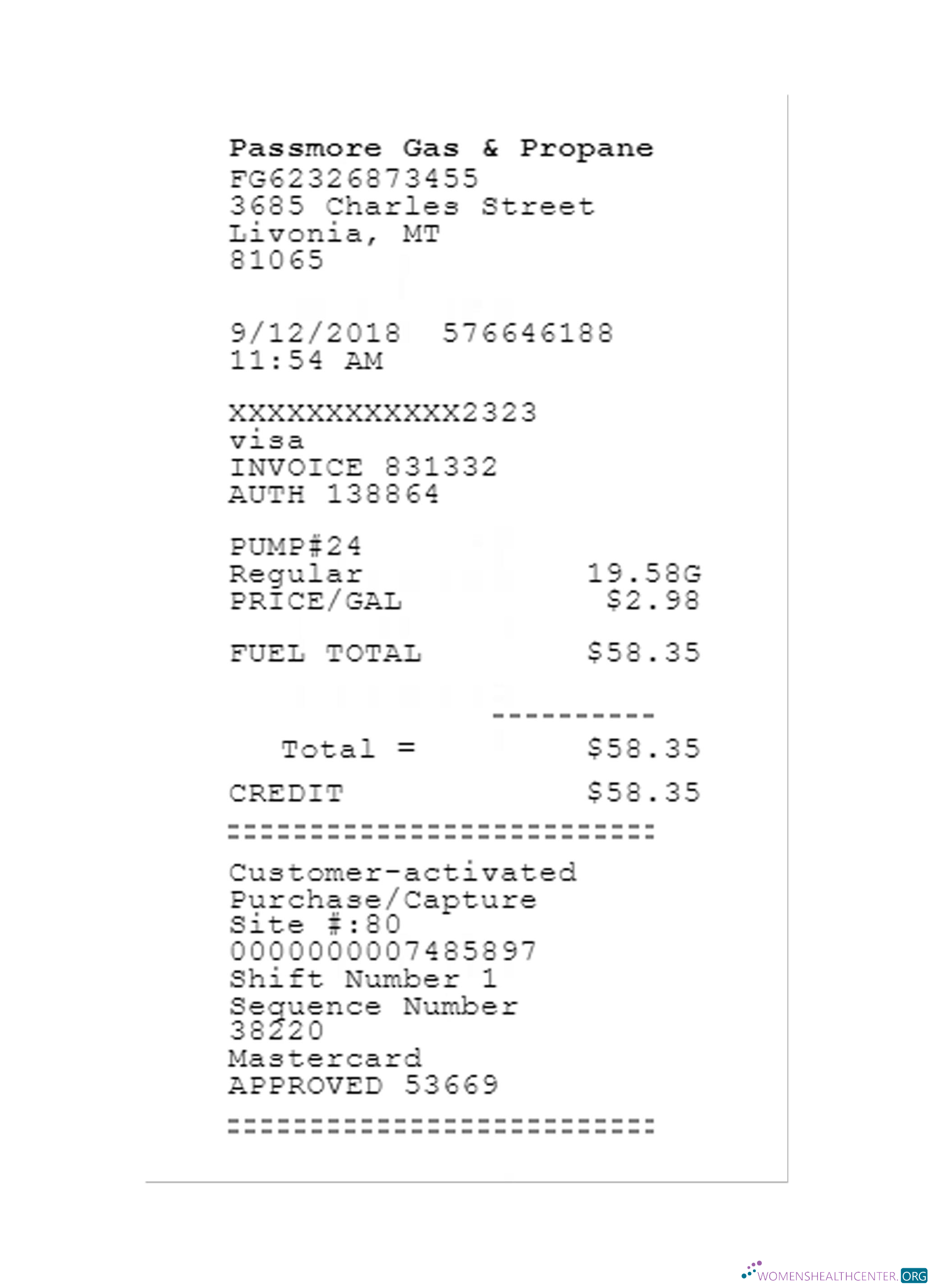 Download PASSMORE GAS & PROPANE receipt template Photoshop template